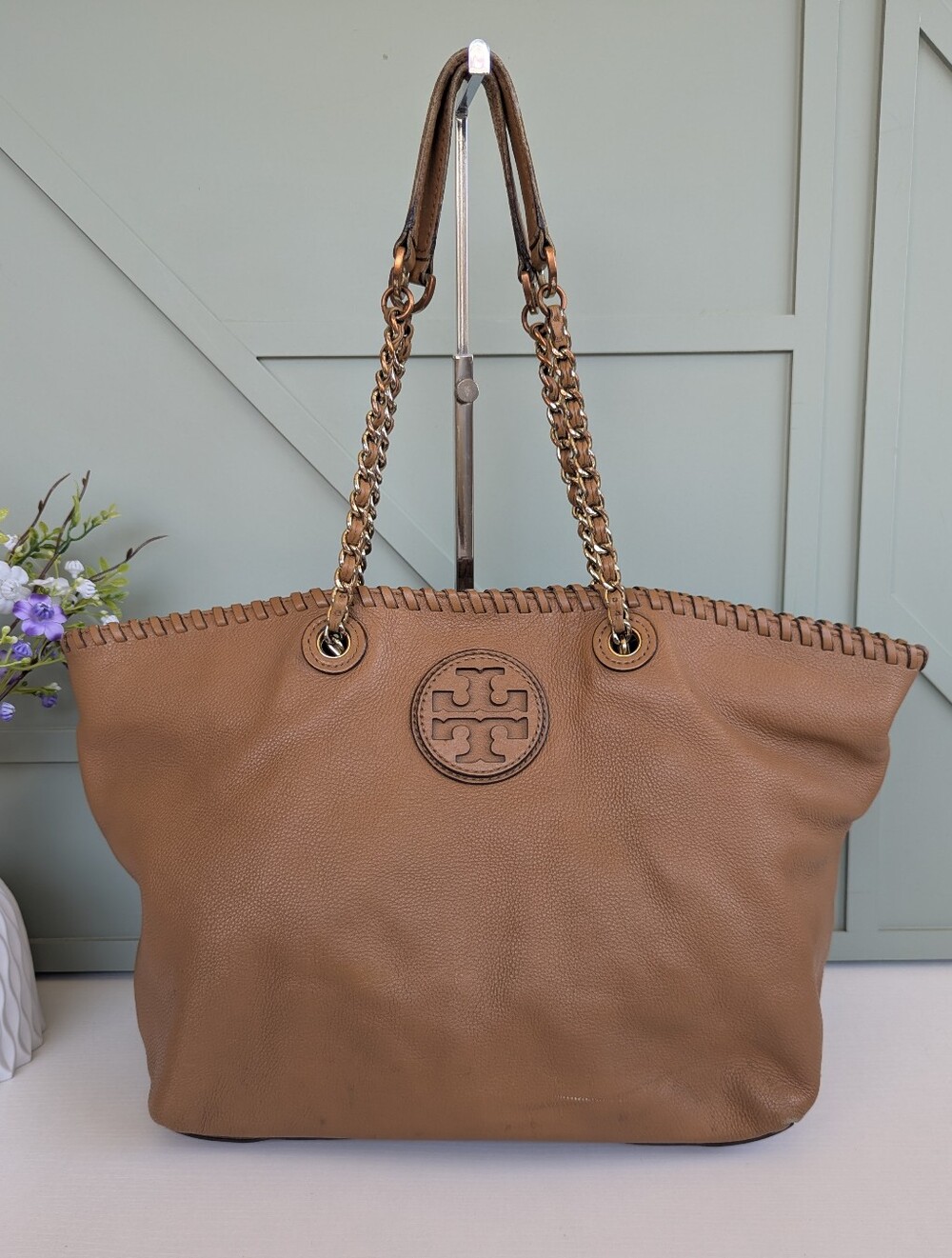 Tory Burch Brown Leather Whipstitch Tote - Picture 4 of 14